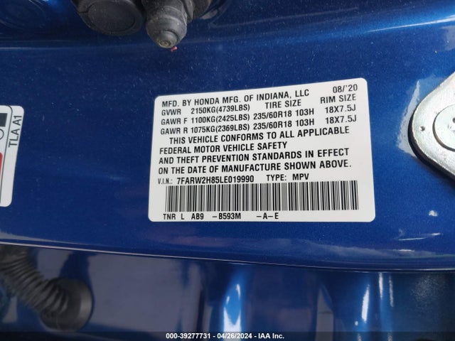 Honda Cr-v Awd Ex-l 2020 7FARW2H85LE019990 Image 9
