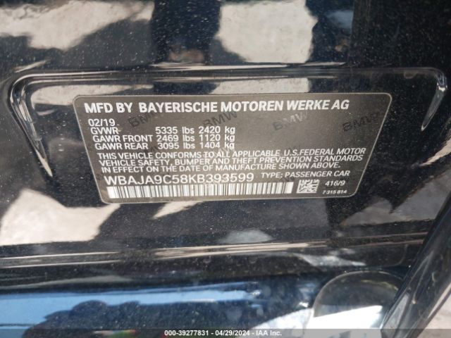 WBAJA9C58KB393599 BMW 530e Iperformance