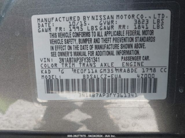 3N1AB7AP3FY361341 Nissan SENTRA S