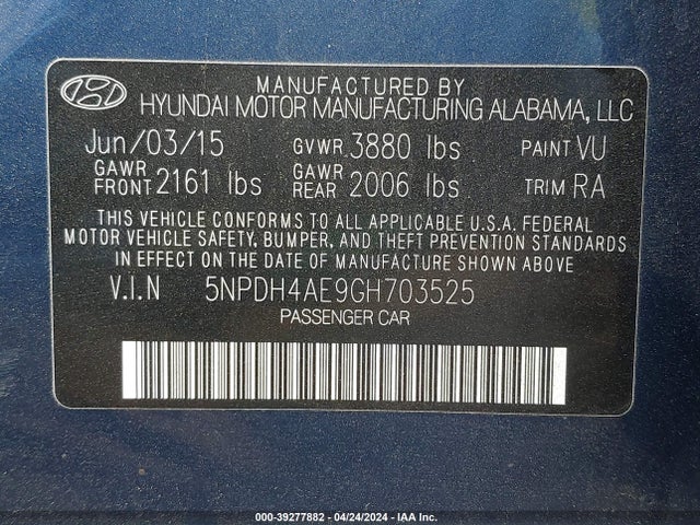 Hyundai ELANTRA SE 2016 5NPDH4AE9GH703525 Image 9