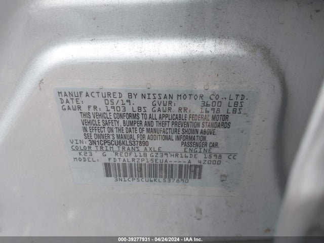 Nissan KICKS S 2019 3N1CP5CU6KL537890 Image 9