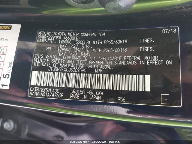 JTJBM7FX0J5209590 Lexus 460