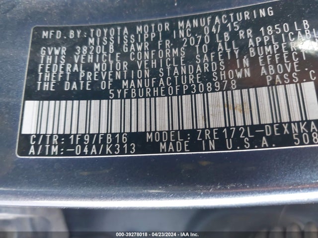 Toyota Corolla Le Plus 2015 5YFBURHE0FP308978 Image 9
