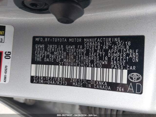 Toyota COROLLA LE 2017 2T1BURHE2HC784510 Image 9