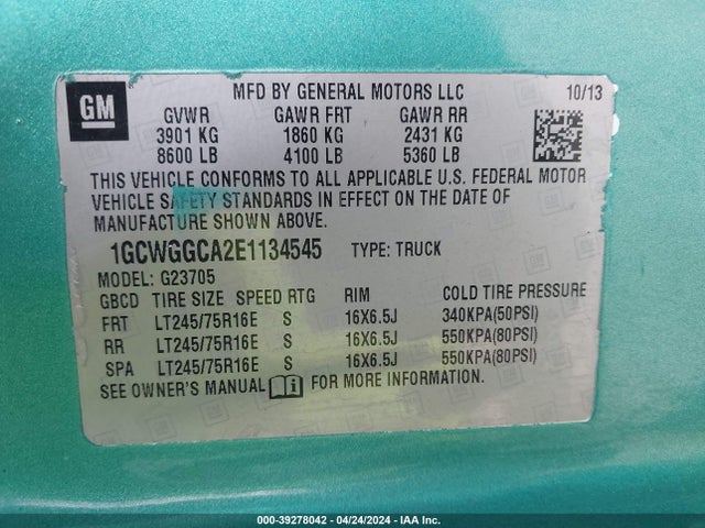 Chevrolet Express 2500 Work Van 2014 1GCWGGCA2E1134545 Image 9