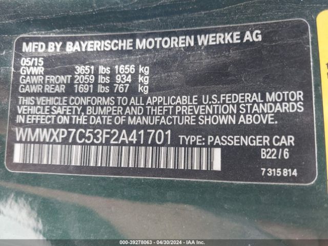 WMWXP7C53F2A41701 Mini Hardtop Cooper S