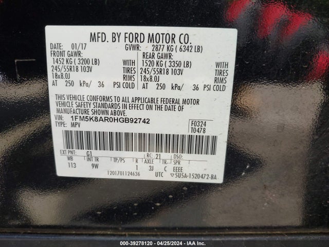 Ford Utility Police Interceptor 2017 1FM5K8AR0HGB92742 Image 9