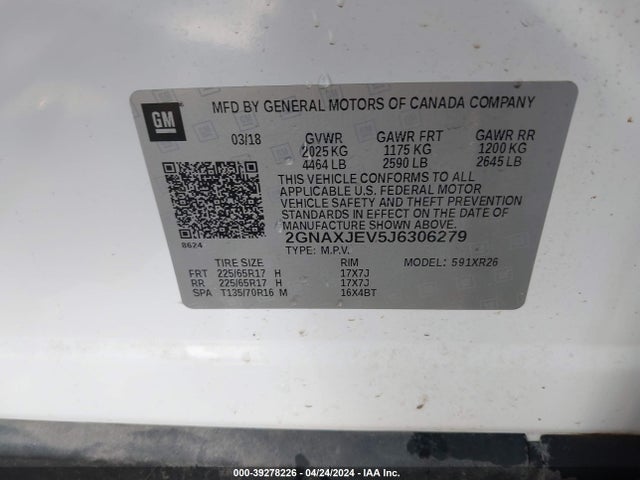 Chevrolet EQUINOX LT 2018 2GNAXJEV5J6306279 Image 9