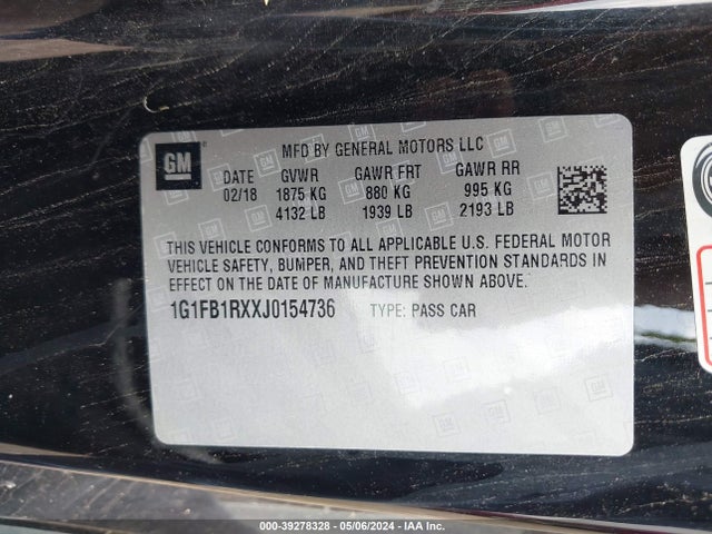 Chevrolet Camaro 1lt 2018 1G1FB1RXXJ0154736 Image 9