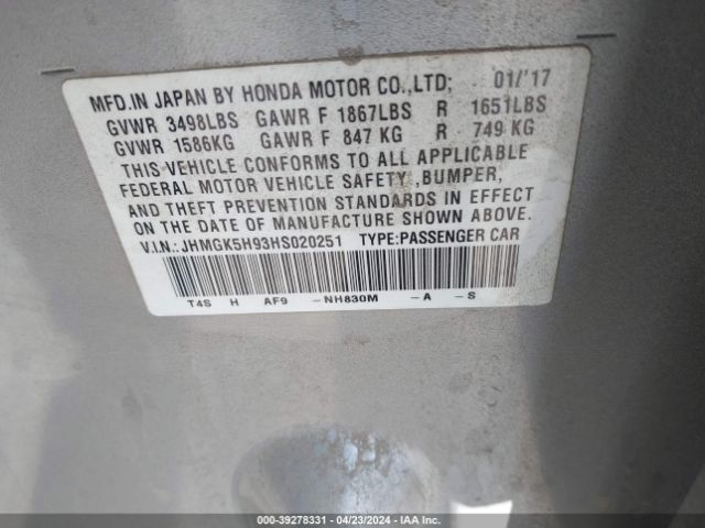 JHMGK5H93HS020251 Honda Fit Ex-l