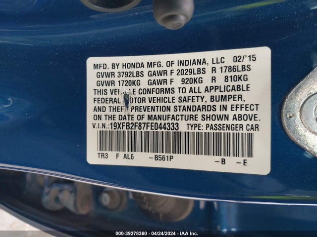 Honda CIVIC EX 2015 19XFB2F87FE044333 Image 9