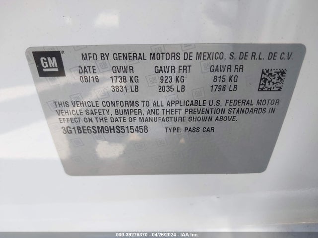 Chevrolet Cruze Lt Auto 2017 3G1BE6SM9HS515458 Image 9