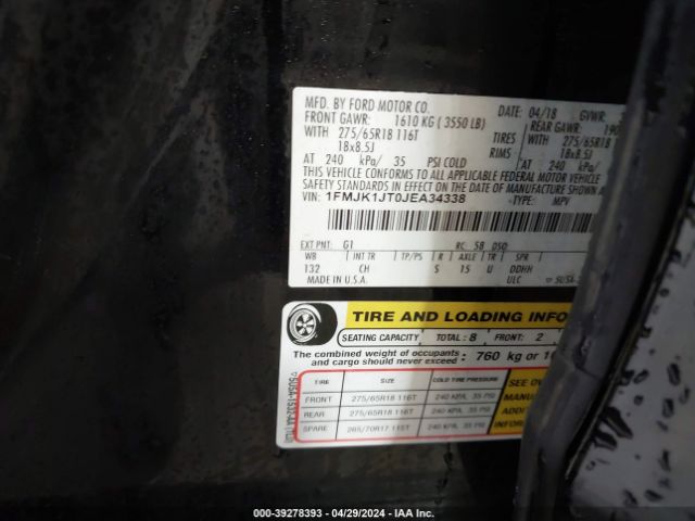 1FMJK1JT0JEA34338 Ford Expedition Max Xlt