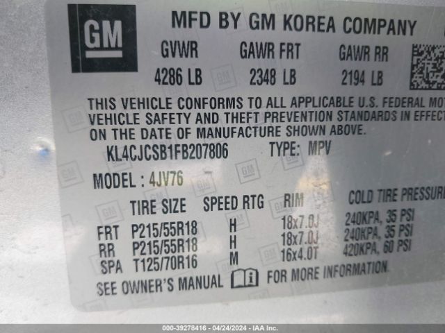 KL4CJCSB1FB207806 Buick Encore Leather