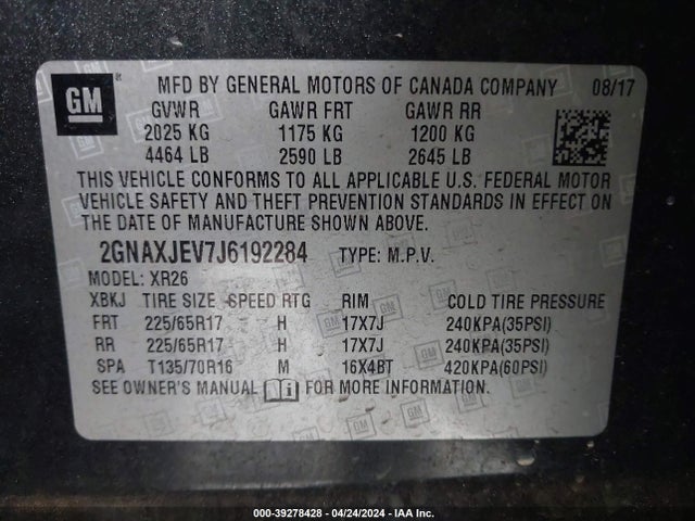 Chevrolet EQUINOX LT 2018 2GNAXJEV7J6192284 Image 9