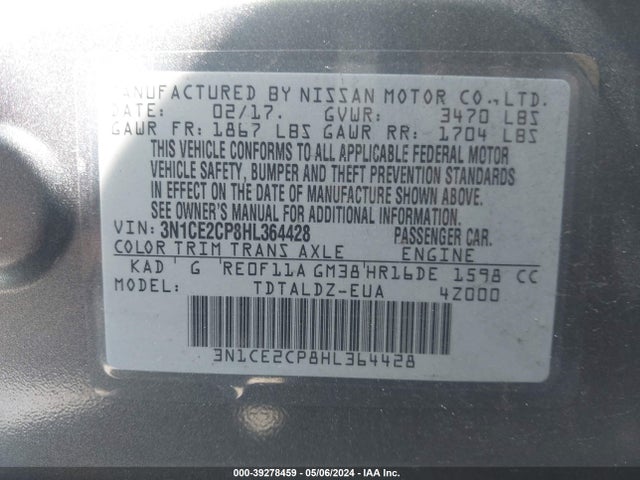Nissan Versa Note Sv 2017 3N1CE2CP8HL364428 Image 9