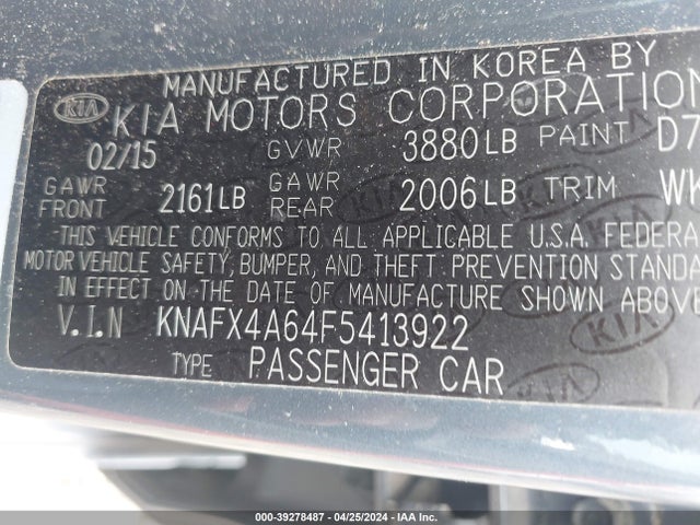 KIA FORTE LX 2015 KNAFX4A64F5413922 Image 9