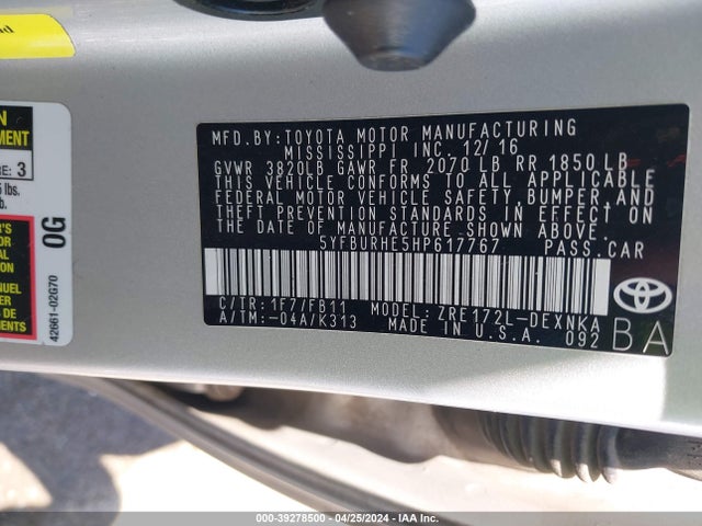 Toyota COROLLA LE 2017 5YFBURHE5HP617767 Image 9