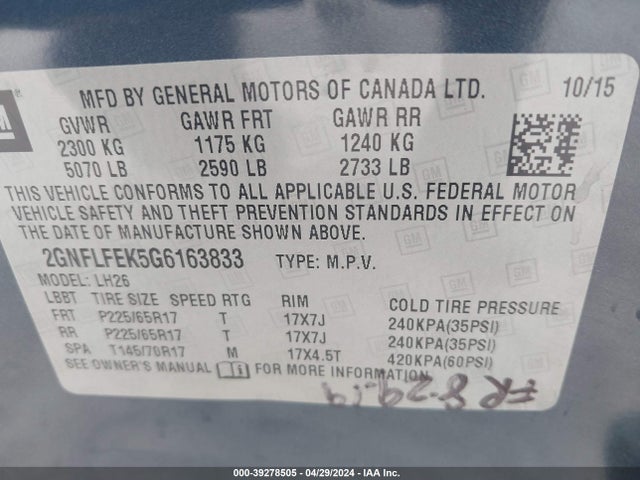Chevrolet EQUINOX LT 2016 2GNFLFEK5G6163833 Image 9
