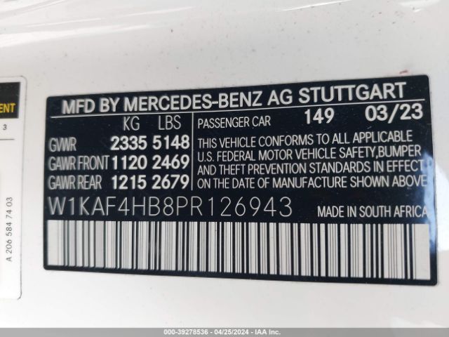 W1KAF4HB8PR126943 Mercedes-Benz C 300 4matic