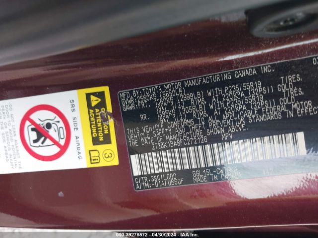 2T2BK1BA8FC272126 Lexus RX 350