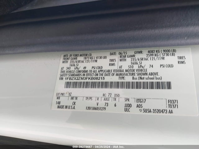 Ford Transit-350 Xlt 2015 1FBZX2ZM3FKB08215 Image 9