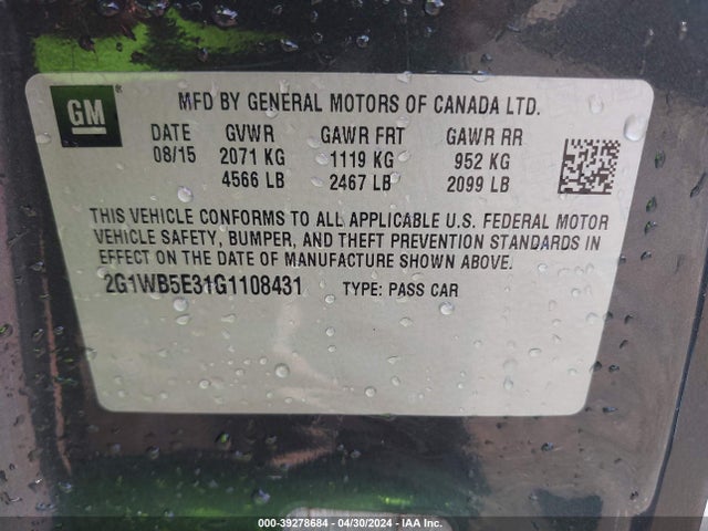 Chevrolet Impala Limited Lt 2016 2G1WB5E31G1108431 Image 9