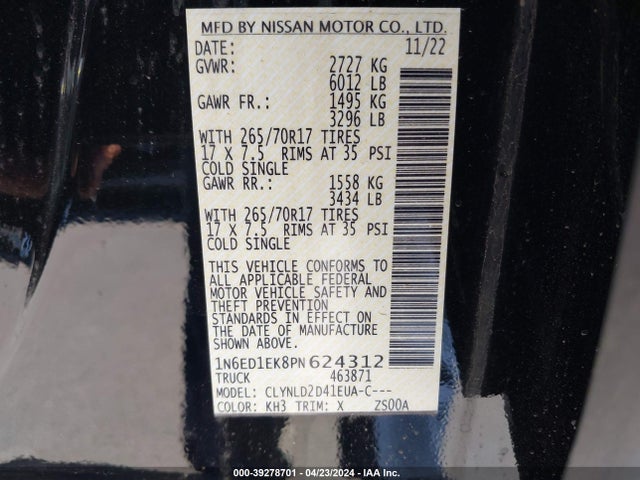 Nissan Frontier Pro-4x 4x4 2023 1N6ED1EK8PN624312 Image 9