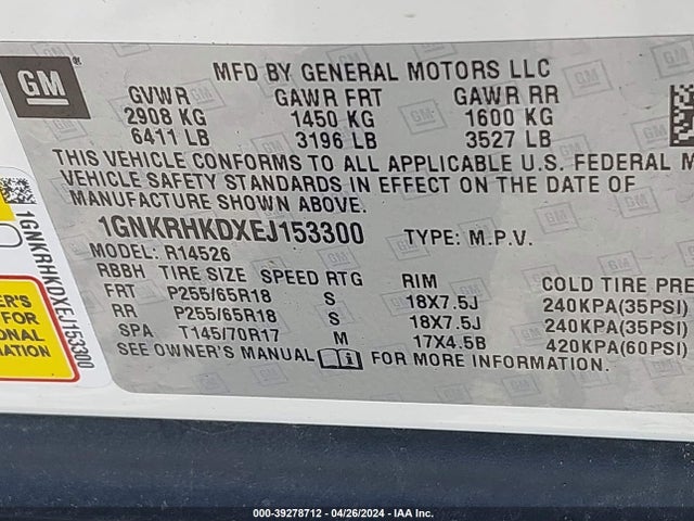 Chevrolet Traverse 2lt 2014 1GNKRHKDXEJ153300 Image 9