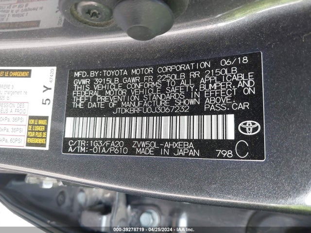 Toyota Prius Two 2018 JTDKBRFU0J3067232 Image 9