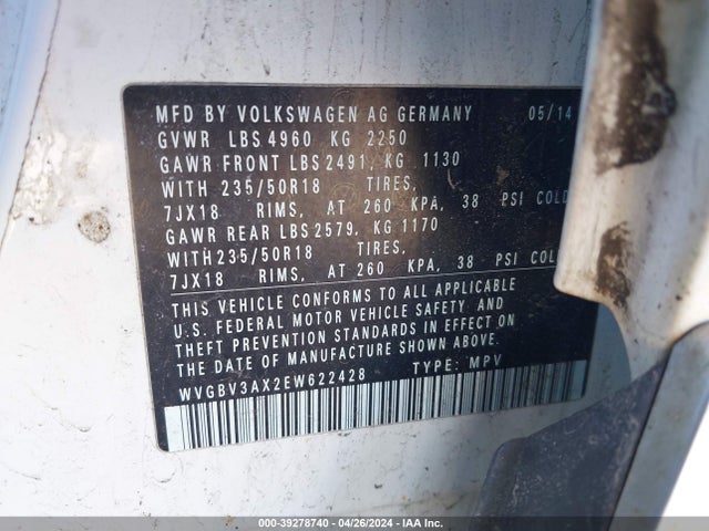 WVGBV3AX2EW622428 Volkswagen Tiguan Sel