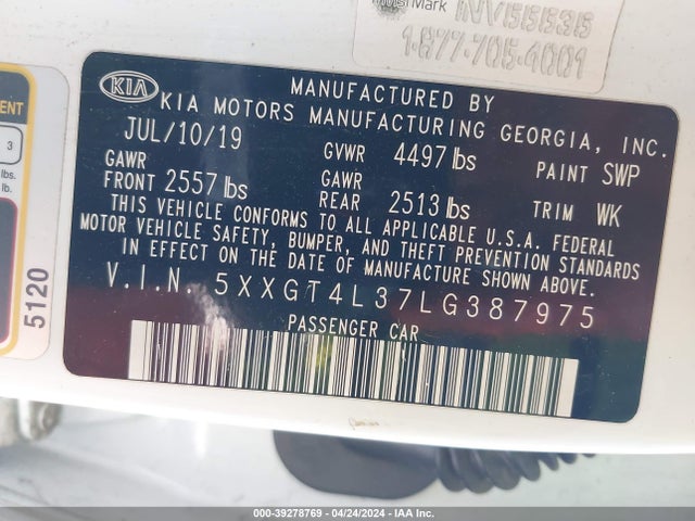 KIA Optima Lx 2020 5XXGT4L37LG387975 Image 9