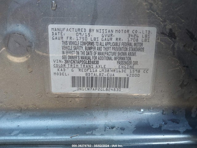 Nissan Versa 1.6 Sv 2016 3N1CN7AP2GL824830 Image 9
