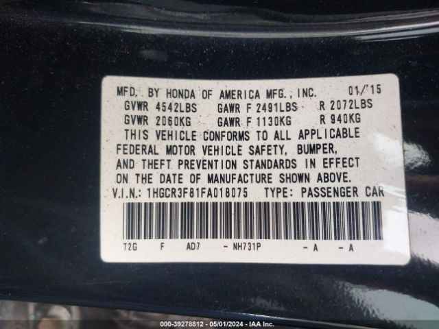 1HGCR3F81FA018075 Honda Accord Ex-l V-6