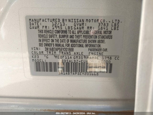 Nissan SENTRA SV 2014 3N1AB7AP5EY201668 Image 9