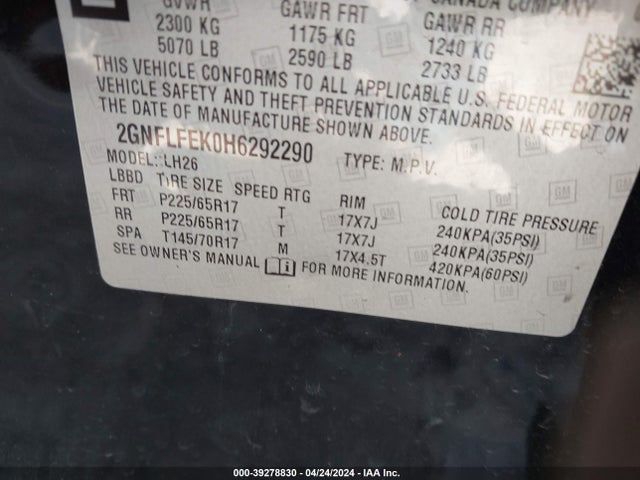 Chevrolet EQUINOX LT 2017 2GNFLFEK0H6292290 Image 9