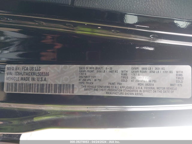 1C6HJTAGXML508386 Jeep Gladiator Sport S 4x4