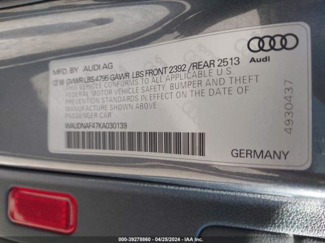 WAUDNAF47KA030139 Audi A4 45 Premium