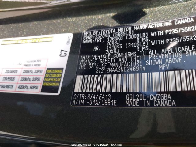 2T2HZMAA3NC246914 Lexus RX 350