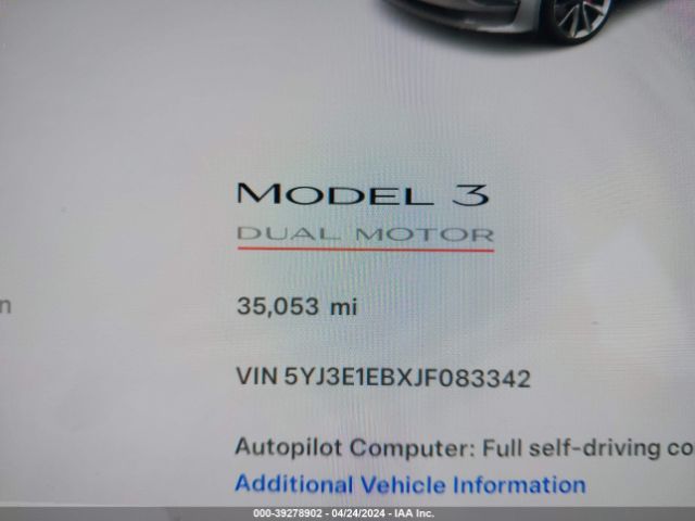 5YJ3E1EBXJF083342 Tesla Model 3 Long Range/performance