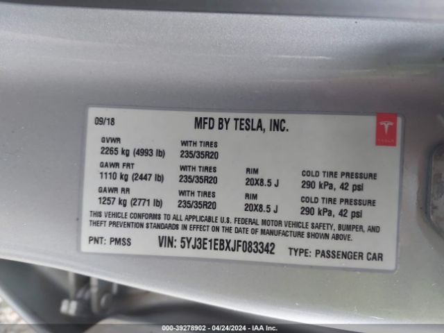 5YJ3E1EBXJF083342 Tesla Model 3 Long Range/performance