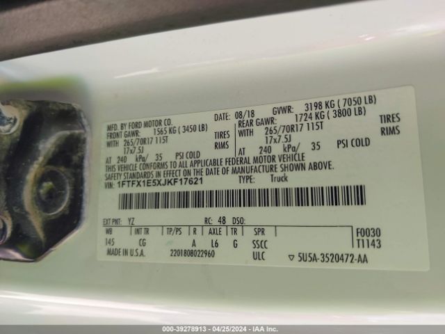 1FTFX1E5XJKF17621 Ford F-150 Xl
