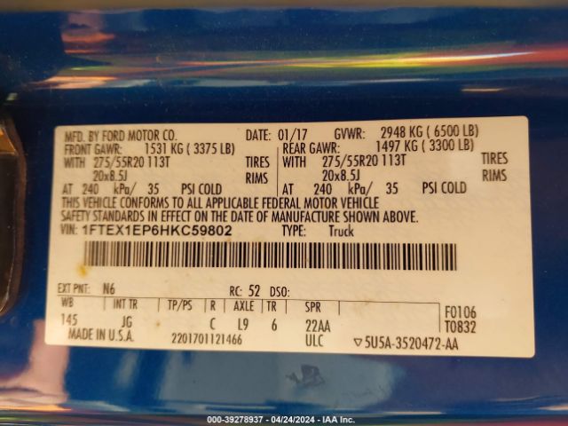 1FTEX1EP6HKC59802 Ford F-150 Xl