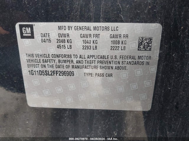 Chevrolet MALIBU 2LT 2015 1G11D5SL2FF296909 Image 9