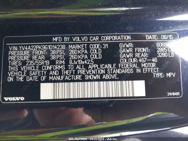 YV4A22PK9G1014238 Volvo Xc90 T6 Momentum