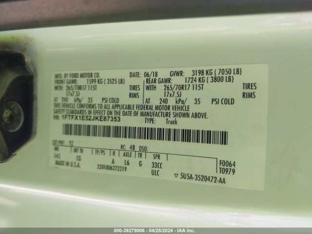 1FTFX1E52JKE87353 Ford F-150 Xl