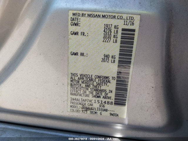 Nissan Altima 2.5 S 2017 1N4AL3AP7HC151488 Image 9