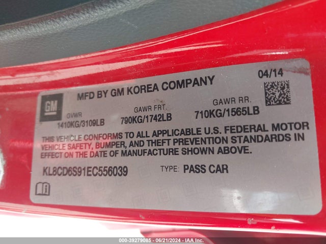 Chevrolet Spark 1lt Auto 2014 KL8CD6S91EC556039 Image 9