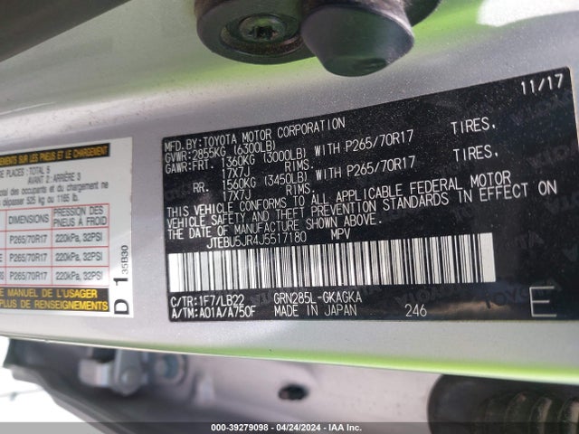 Toyota 4runner Sr5 Premium 2018 JTEBU5JR4J5517180 Image 9