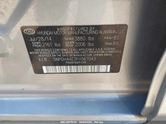 Hyundai ELANTRA SE 2015 5NPDH4AE2FH567043 Image 9